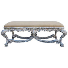 Vintage French Carved Painted Rococo Style Bench