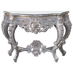 French Painted and Silver Gilt Console with Mirrored Top
