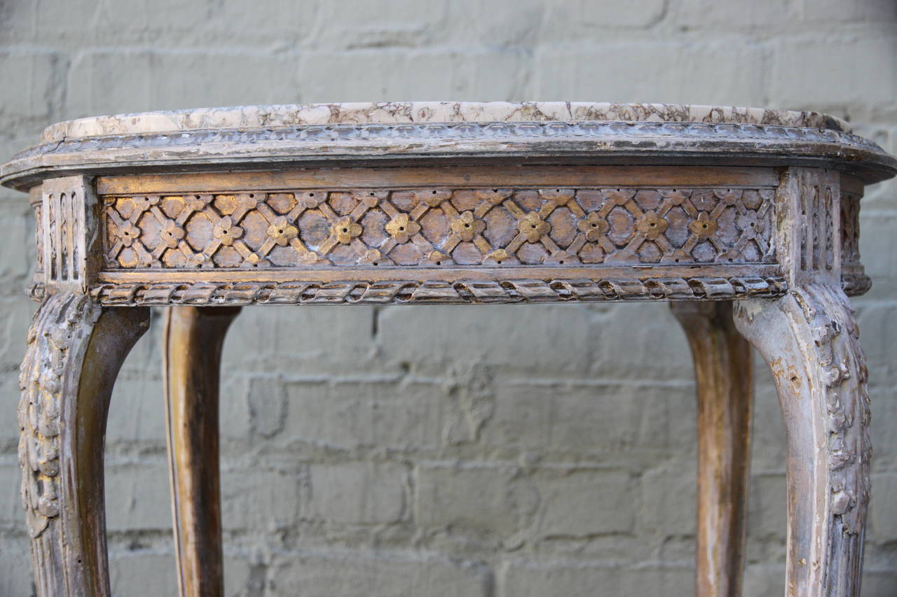Louis XV French Carved Painted Table with Marble Top
