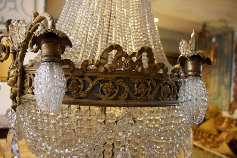 19th Century French Crystal and Bronze Chandelier 1
