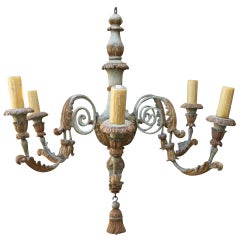 Six-Light Italian Carved Wood and Metal Chandelier
