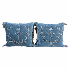 Pair of Silver Appliqued Silk Velvet Pillows