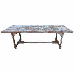 Antique Primitive French Painted Harvest Table