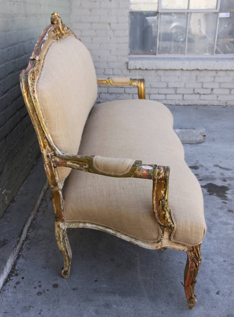 19th Century French Painted and Parcel Gilt Settee 3