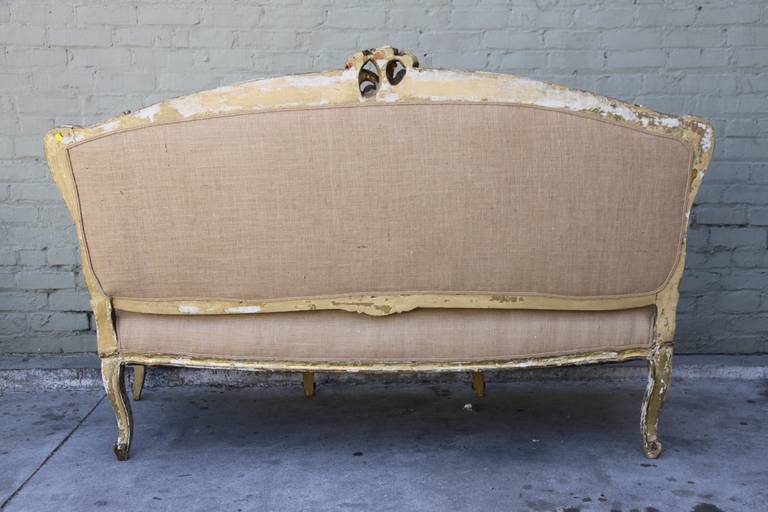 19th Century French Painted and Parcel Gilt Settee 4