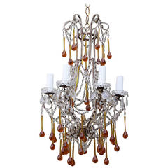 Six-Light Amber Colored Macaroni Beaded Chandelier