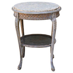 French Carved Painted Table with Marble Top