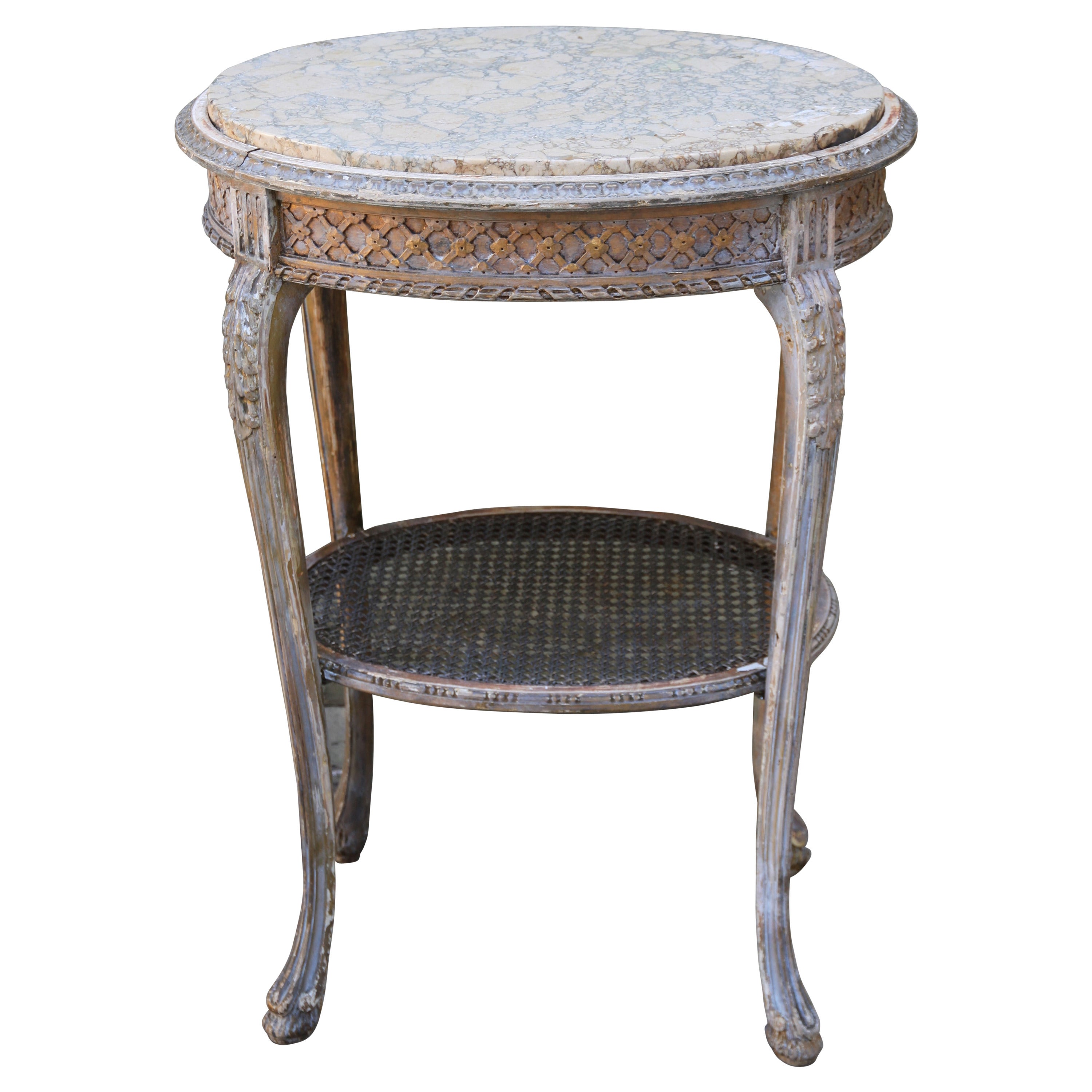 French Carved Painted Table with Marble Top