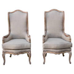 Pair of French Painted Armchairs with Nailhead Trim Detail