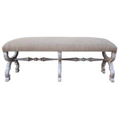 Italian Painted "X" Frame Bench with Stretchers