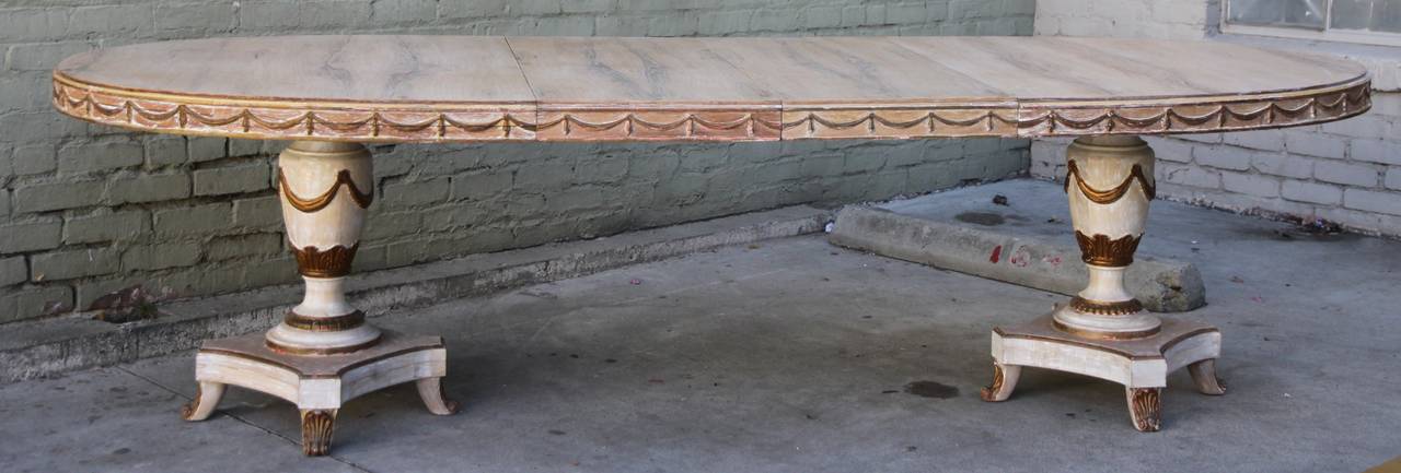Italian Panted Double Pedestal Dining Table with Leaves