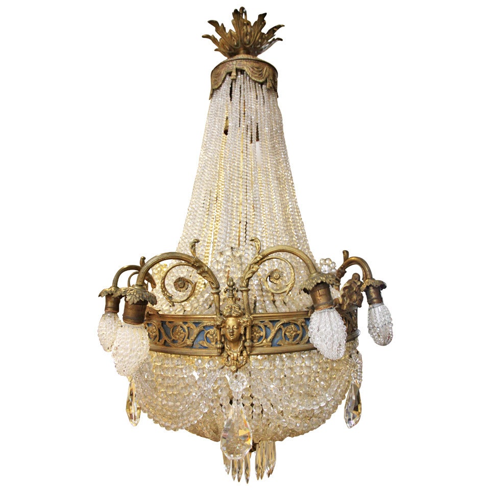 19th Century French Crystal and Bronze Chandelier