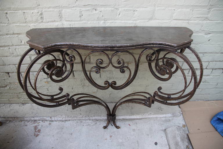 French 19th Century Wrought Iron Console with Iron Top