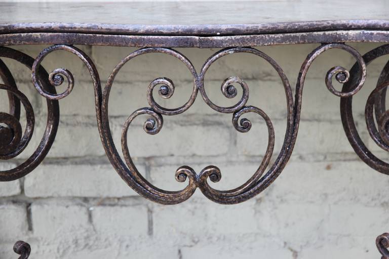 19th Century Wrought Iron Console with Iron Top In Distressed Condition In Los Angeles, CA