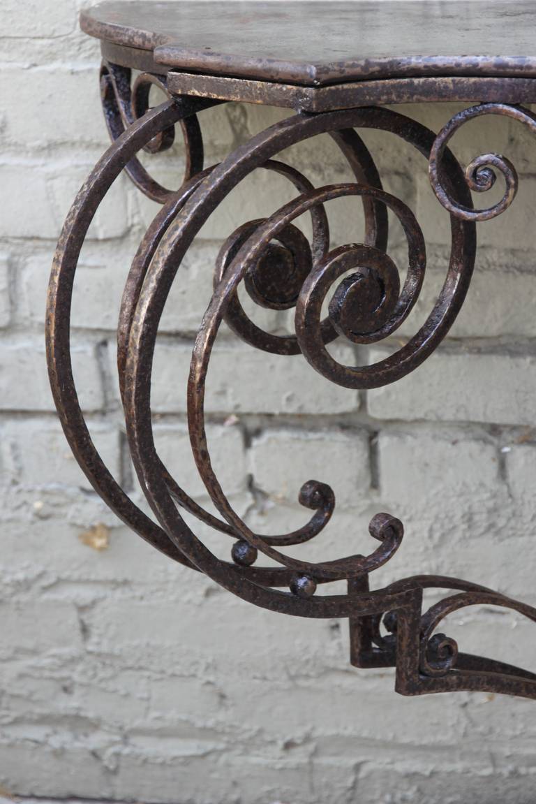 19th Century Wrought Iron Console with Iron Top 1