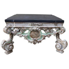 Painted Italian Carved Coffee Table w/ Stone Top