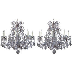 Pair of Elegant Italian Gilt Metal and Crystal Chandeliers 1