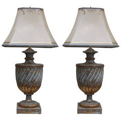 Pair of Chinoiserie Painted Lamps with Custom Parchment Shades