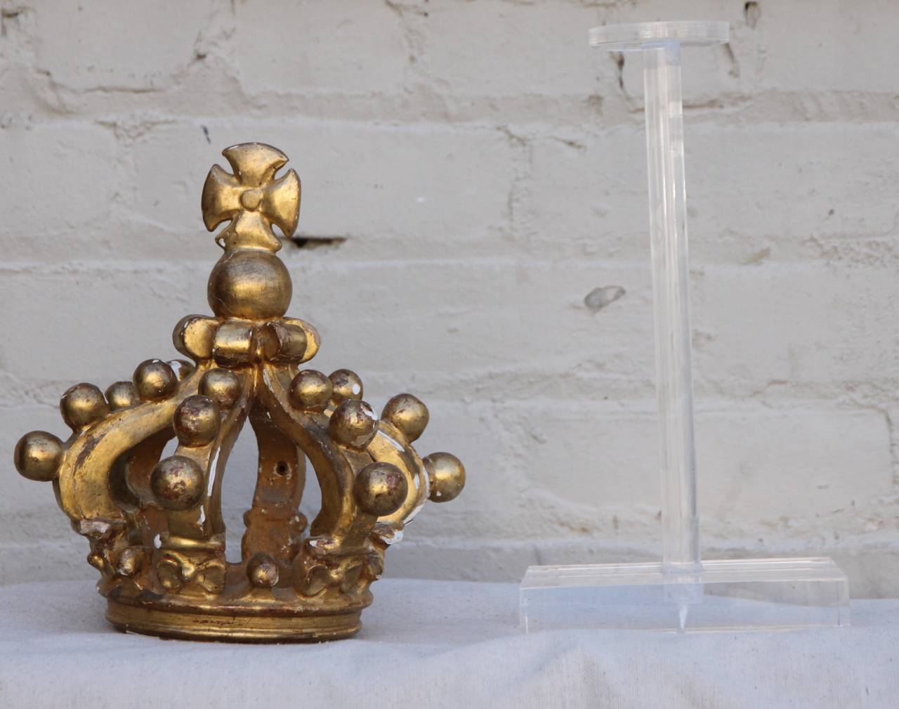 19th C. Italian Gilt Wood Crown on Lucite Base 1