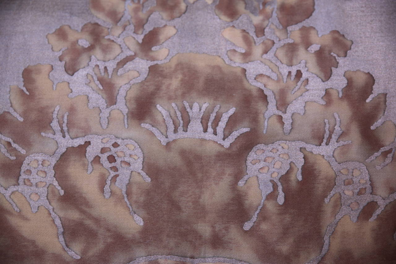 Pair of authentic Vivaldi patterned Fortuny textile pillows with a linen back and self cord detail.  Sewn shut.