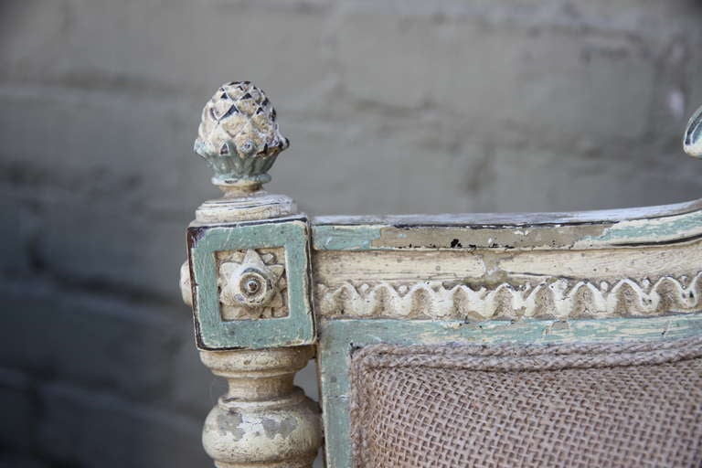 Burlap 19th Century Painted French Settee