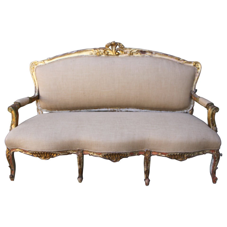 19th Century French Painted and Parcel Gilt Settee