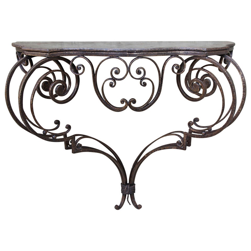 19th Century Wrought Iron Console with Iron Top