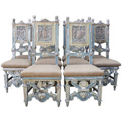 Set of Ten 19th Century Painted Carved Italian Dining Chairs