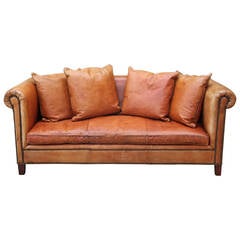 Ralph Lauren Leather  Upholstered Sofa w/ Four Pillows