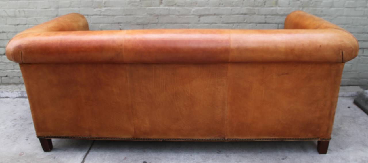Ralph Lauren Leather  Upholstered Sofa w/ Four Pillows In Distressed Condition In Los Angeles, CA
