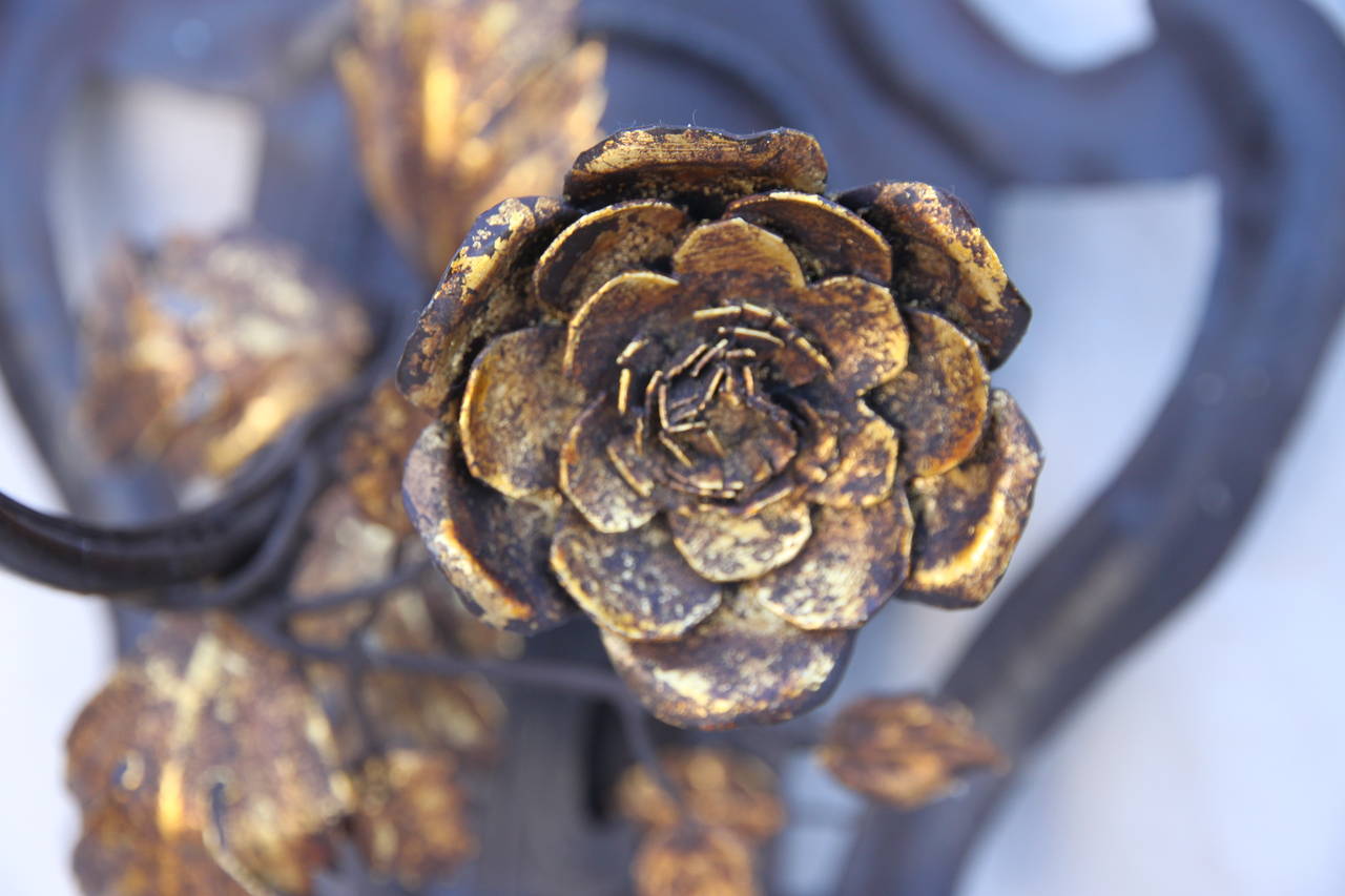 American Wrought Iron Fleur-de-Lys Sconces with Gilt Flowers