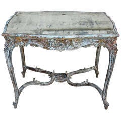 19th C. French Painted Table w/ Antique Mirrored Top