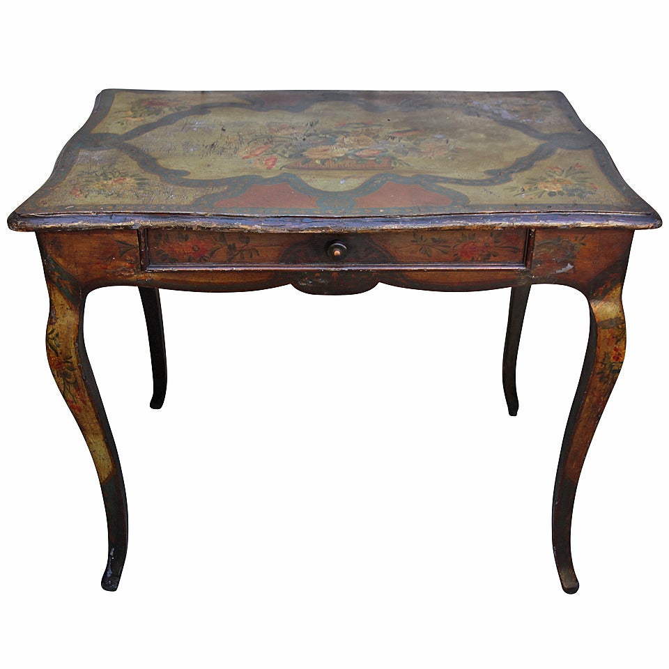 19th Century French Painted Table with Drawer