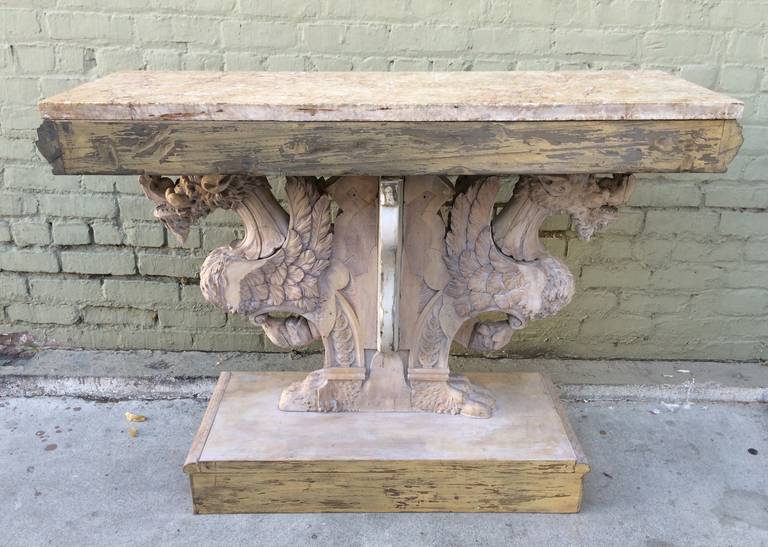 Italian Carved Wood Griffin Console with Marble Top 4