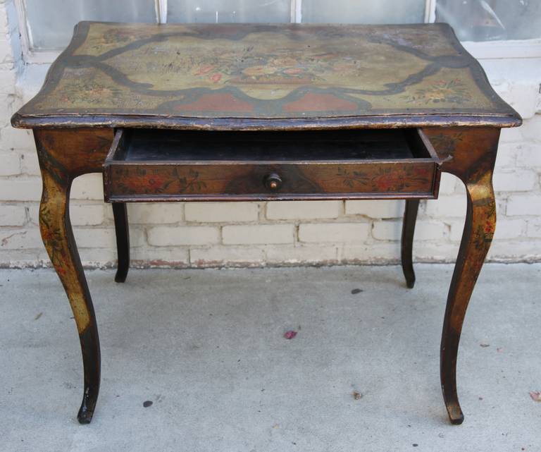 19th Century French Painted Table with Drawer In Distressed Condition In Los Angeles, CA