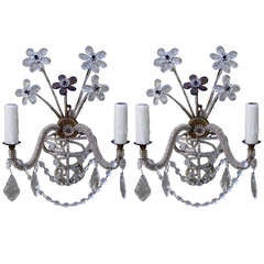 Pair of French Beaded Crystal Sconces