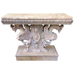 Antique Italian Carved Wood Griffin Console with Marble Top