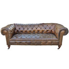 Antique Leather Tufted Chesterfield Style Sofa