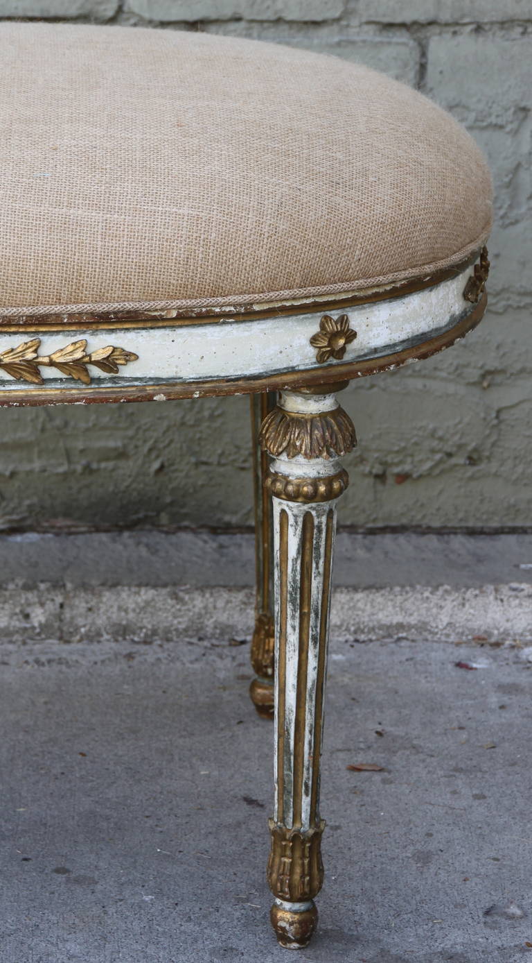 Gold Leaf Italian Neoclassical Style Painted and Parcel-Gilt Bench