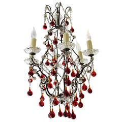 Italian Red & Clear Crystal Chandelier 7