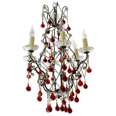 Italian Crystal Ruby Red Beaded 6-light Chandelier