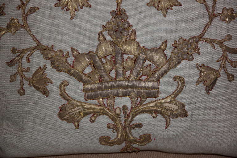 Other 19th Century Metallic Appliqued Linen Pillow