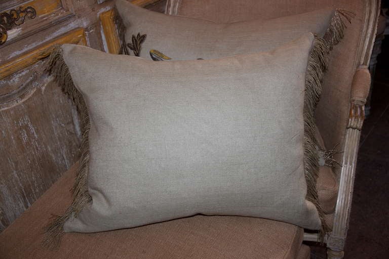 19th Century Metallic Appliqued Linen Pillow In Excellent Condition In Los Angeles, CA