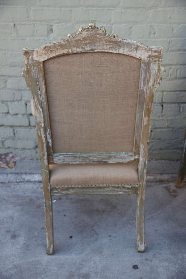 20th Century Pair of French Painted & Parcel Gilt Armchairs