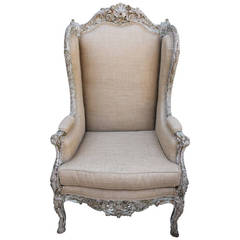 19th Century French Painted Wingback Armchair