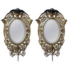 Pair of 19th Century French Bronze Mirrors or Sconces