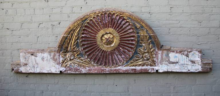 19th century painted & parcel gilt Italian carving that cold be converted into an upholstered headboard.
