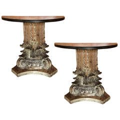 Antique Pair of French Carved Consoles with Mirrored Tops