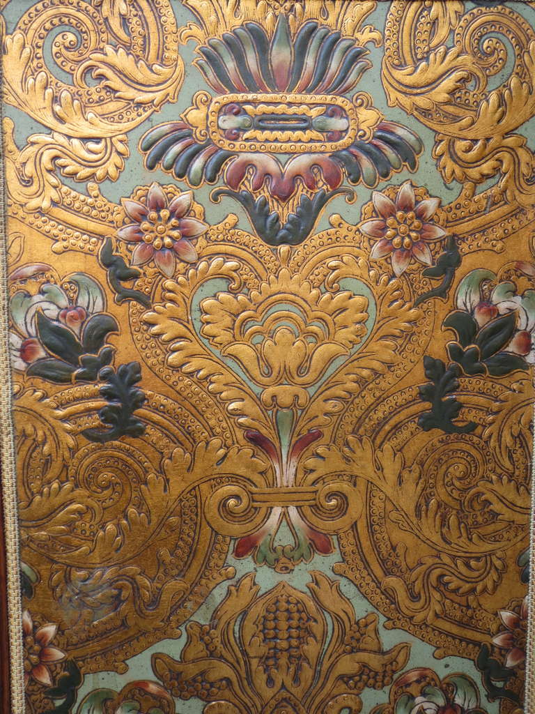 19th C. Italian Leather Embossed Screen In Good Condition In Los Angeles, CA