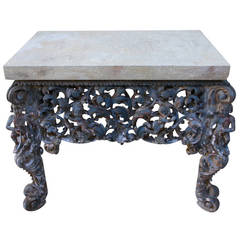 Carved Rococo Painted Table with Stone Top Carved Rococo Painted Table with Stone Top